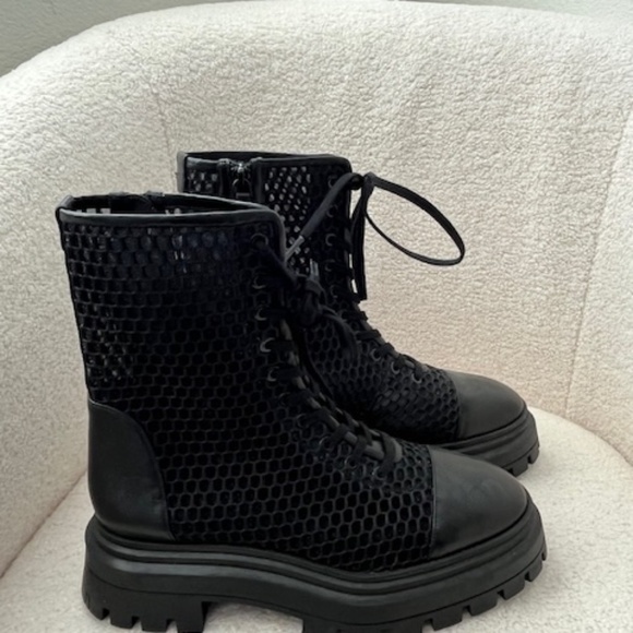 Stuart Weitzman Bedford Mesh Lace Up Bootie - Picture 1 of 5